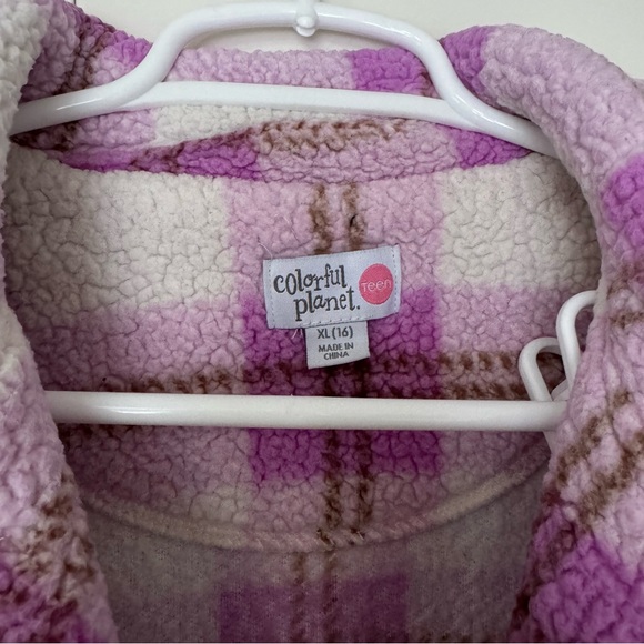 Purple and White Plaid Sherpa Jacket - Picture 2 of 5